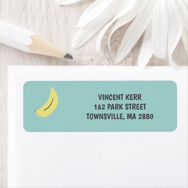 Etiqueta Padrão azul de desenho da banana amarela (Insitu)
