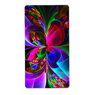 Etiqueta Padrão Azul Vermelho Abstrato Floral Moderno #12