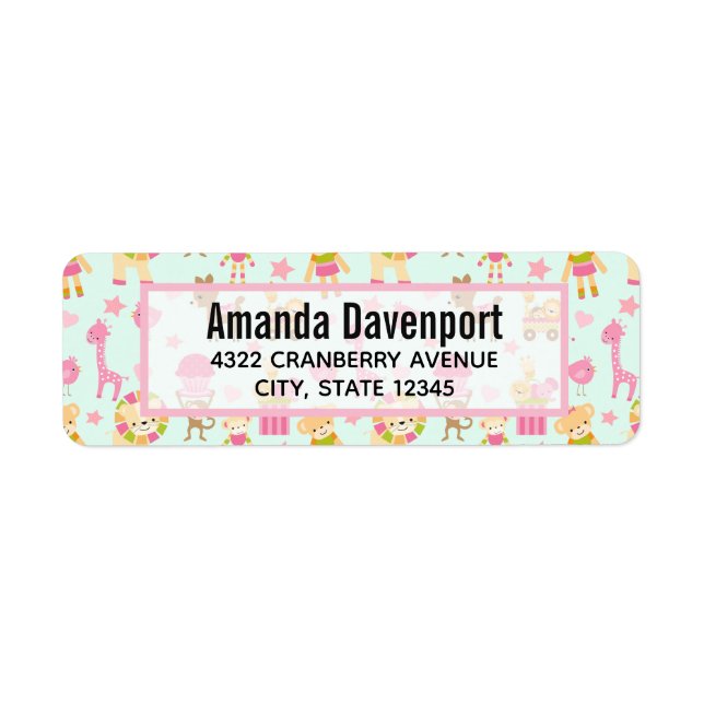 Etiqueta Padrão bonito com animais e brinquedos (Frente)