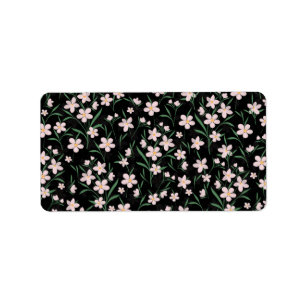 Etiqueta Padrão Botânico Floral Cor-de-Água Rosa