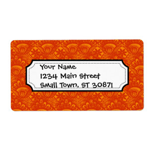 Etiqueta Padrão Cintilante de Lace de Lace Laranja Elegante