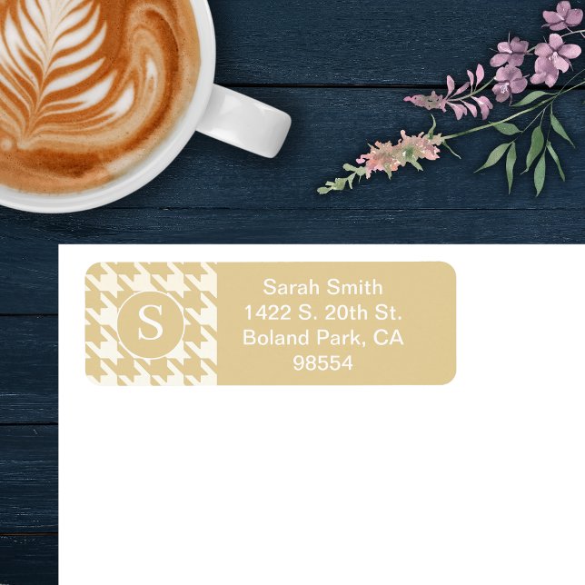 Etiqueta Padrão Clássico de Houndstooth bege Tan e Branco (Criador carregado)