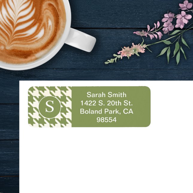 Etiqueta Padrão Clássico de Houndstooth Verde e Branco (Criador carregado)