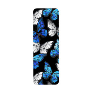 Etiqueta Padrão contínuo escuro com borboletas azuis Morpho