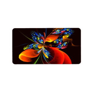 Etiqueta Padrão de Abstrato de Arte Floral Azul Laranja Mod