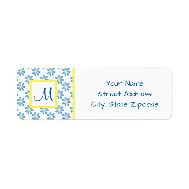 Etiqueta Padrão de Aquarela Azul Margarida 2 (Frente)