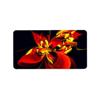 Etiqueta Padrão de Arte Abstrata Floral Amarelo Vermelho Mo