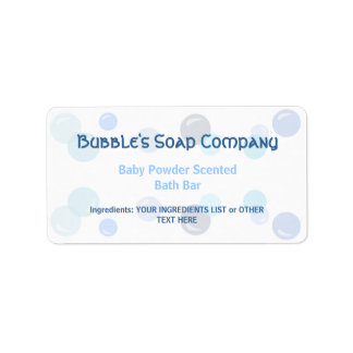 Etiqueta Padrão de bolhas azuis no rótulo do sabão branco