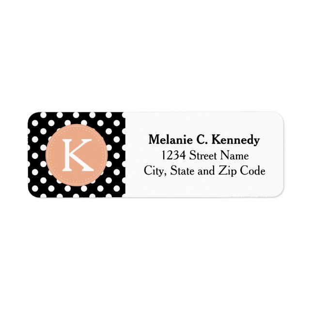 Etiqueta Padrão de Bolinhas Preta Monograma (Frente)