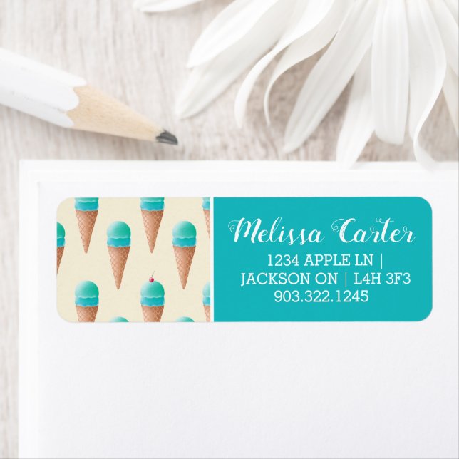 Etiqueta Padrão de Cone Sorvete Azul, Amarelo Claro (Insitu)