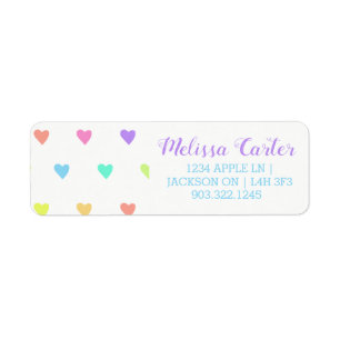 Etiqueta Padrão de Corações Arco-Íris de Pastel Bonito