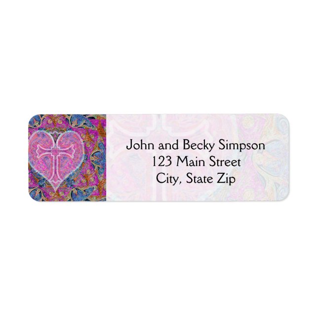 Etiqueta Padrão de cruz cardíaca em rosa (Frente)