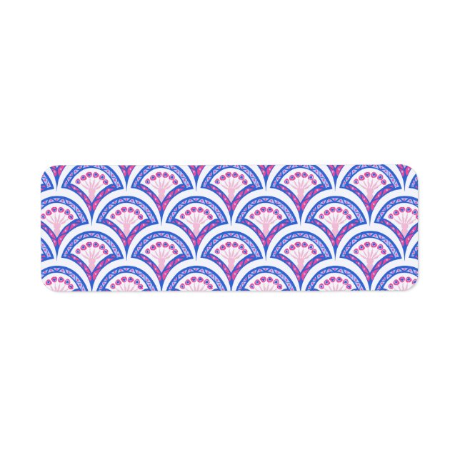 Etiqueta padrão de damasco floral azul (Frente)