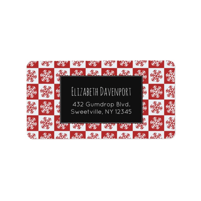 Etiqueta Padrão de Floco de Neve Vermelho e Branco (Frente)