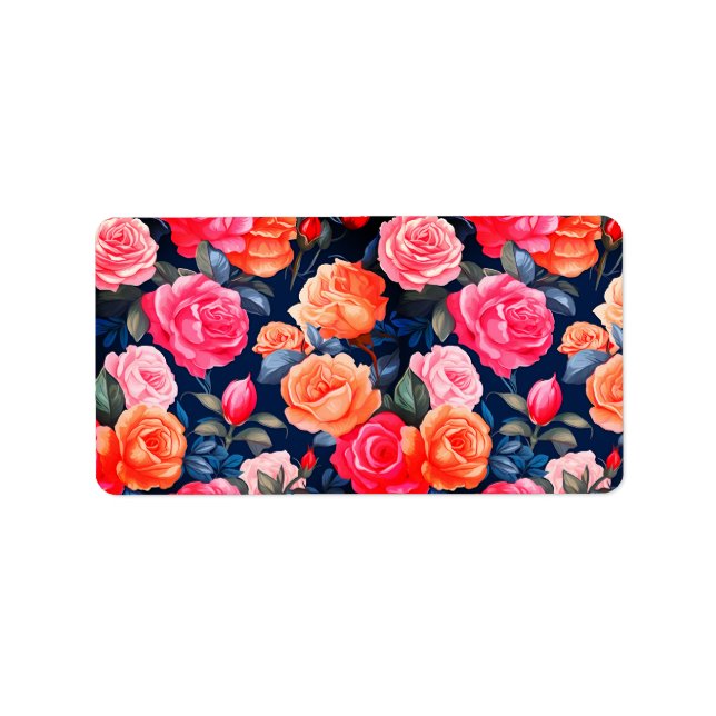 Etiqueta Padrão de Flores Desabrochando Rosas-80037  (Frente)