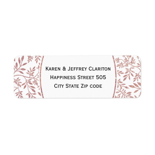 Etiqueta padrão de folhas de ouro rosa, casamento de quadro (Frente)