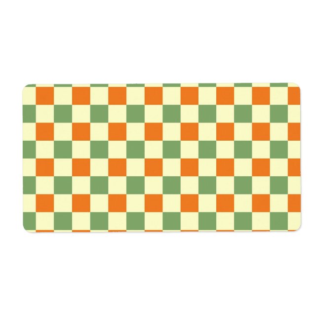 Etiqueta Padrão de Gingham - Laranja Verde Marrom (Frente)