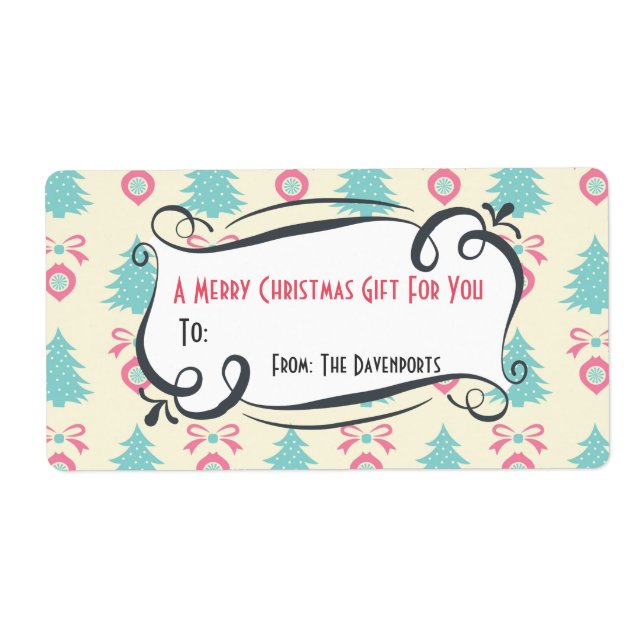 Etiqueta Padrão de Natal com Arcos e Presente de Balas (Frente)