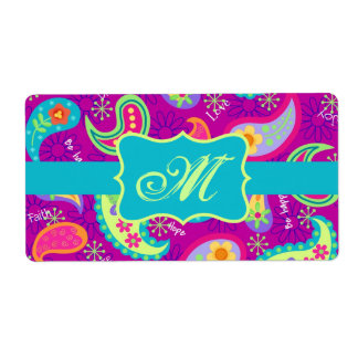 Etiqueta Padrão de Paisley Moderno de Turquesa Roxo Magenta