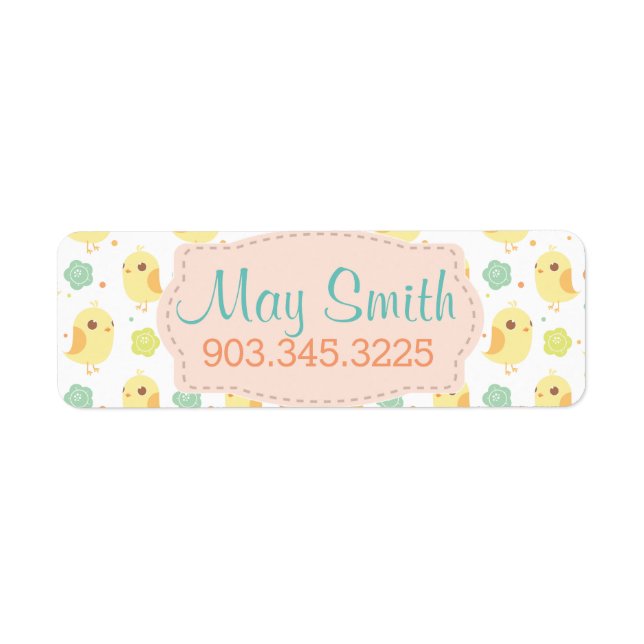 Etiqueta Padrão de Pintinhos e Flores Cutas (Frente)