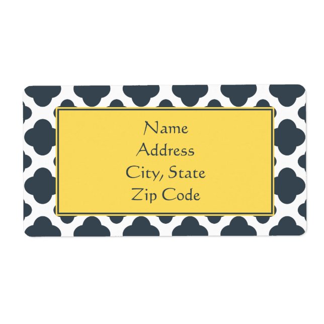 Etiqueta Padrão de Quatrefoil Branco e Amarelo (Frente)