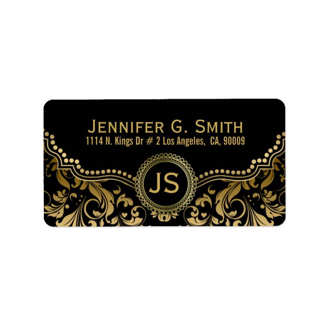 Etiqueta Padrão de Quatrefoil Metálico Preto e Dourado 3 (Frente)