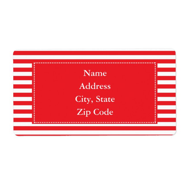 Etiqueta Padrão de Stripes Vermelhas e Brancas (Frente)