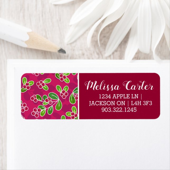 Etiqueta Padrão Festivo De Folhagem De Morango, Fuchsia (Insitu)