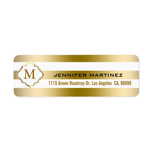 Etiqueta Padrão Geométrico de Douradas Stripes Monogramas (Frente)