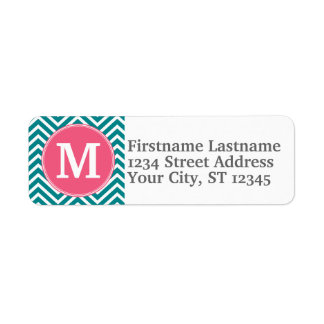 Etiqueta Padrão Girly Chevron com Monograma - Teal Rosa