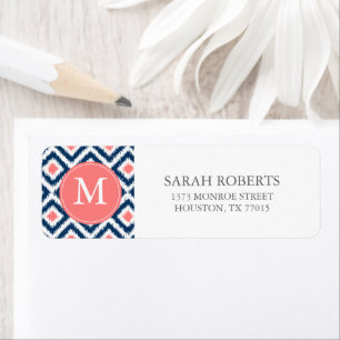 Etiqueta Padrão Ikat dos Diamantes Azuis Monogramas