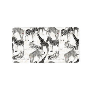 Etiqueta Padrão na moda Negro e Selva Branca de Animais