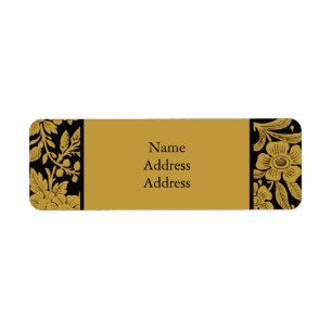 Etiqueta Padrão Preto de Lacagem Indiana Floral em Ouro Ant