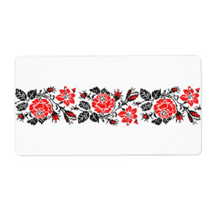 Etiqueta Padrão Russo Rosa vermelho&preto