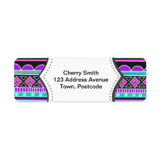 Etiqueta Padrão tribal azul brilhante e roxo