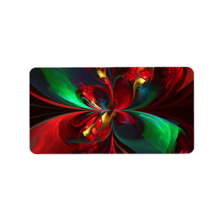 Etiqueta Padrão Verde Vermelho Abstrato Floral Moderno #11