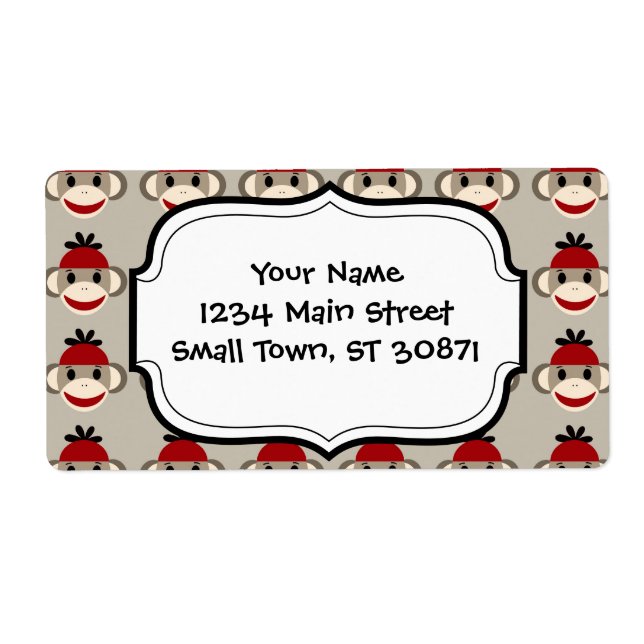 Etiqueta Padrões Felizes De Macaco Vermelho Sorrindo De Div (Frente)