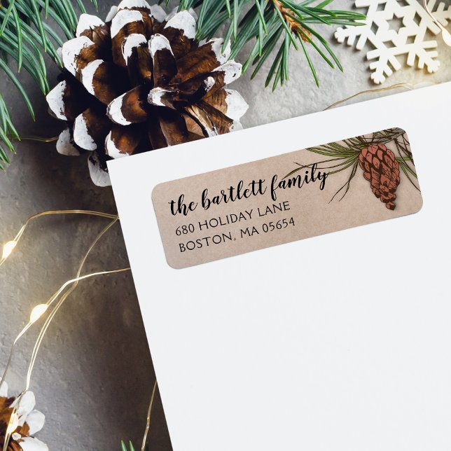 Etiqueta País Endereço de Devolução de Pinheiro Rústico (Country Rustic Pinecone Return Address Label)