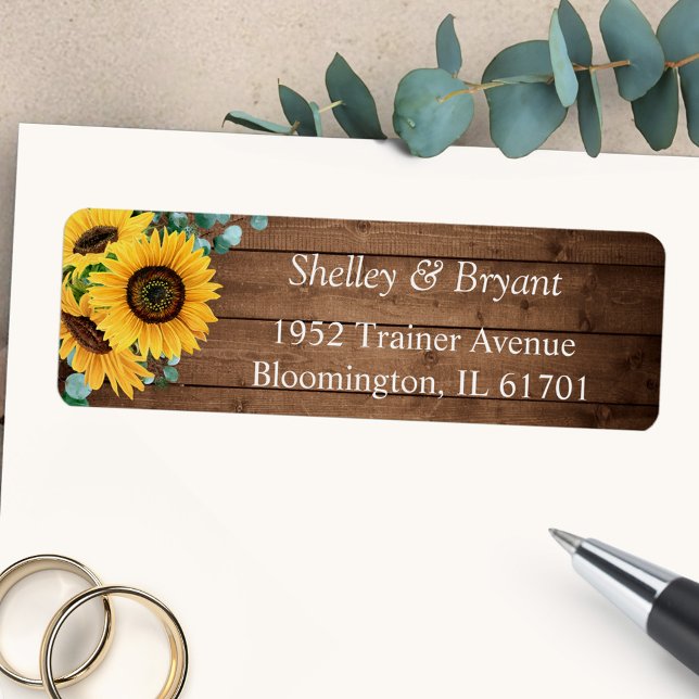 Etiqueta País Russo, Girassol, Eucalyptus Endereço de Devol (Charming country vibes with our Rustic Sunflower Eucalyptus Return Address Label.)