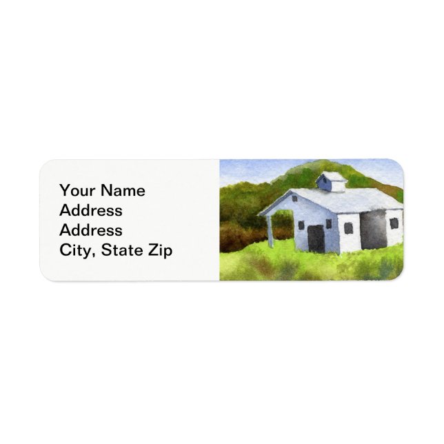 Etiqueta Paisagem de campo, silo de fazenda. (Frente)