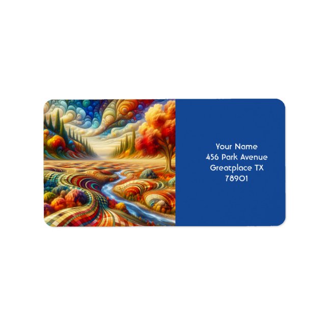 Etiqueta Paisagem Surreal Fantasy Cute Checked (Frente)