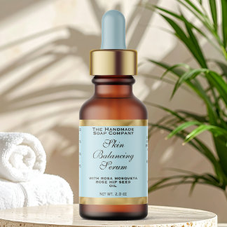 Etiqueta Pale Blue & Gold Small Dropper Bottle Label 