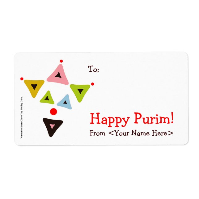 Etiqueta "Palhaço de Hamantaschen" Mishloach Manot Labels (Frente)