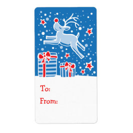 Etiqueta Palheta de presente de Reindeer de Natal azul (de