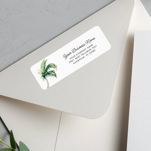 Etiqueta Palm Tree Business Natal Endereço (Palm Tree Script Business Return Address Label)