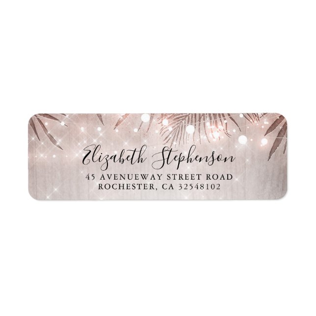 Etiqueta Palm Tree Leaves e String Lights Beach Party (Frente)