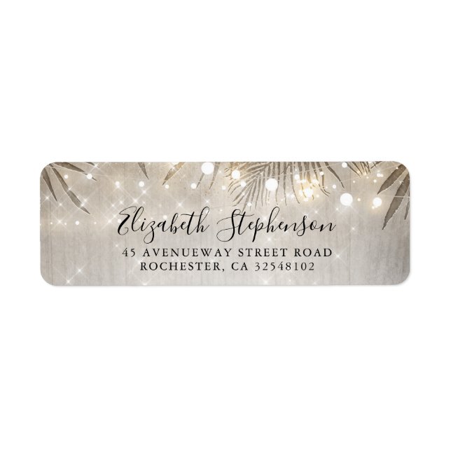 Etiqueta Palm Tree Leaves e String Lights Beach Party (Frente)