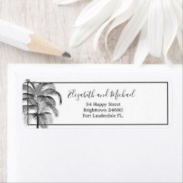 Etiqueta Palm Tree Modern Preto Elegante