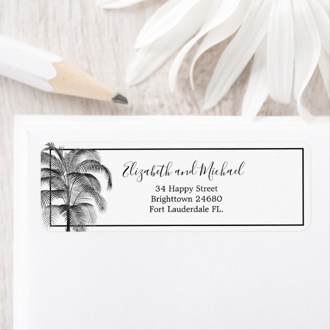Etiqueta Palm Tree Modern Preto Elegante (Insitu)