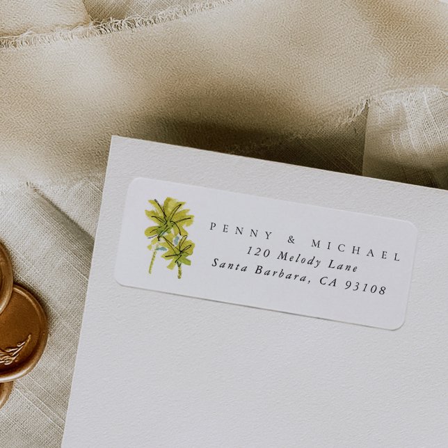 Etiqueta Palm Trees de Praia Endereço de Retorno Tropical (Watercolor palm trees chic return address label.)